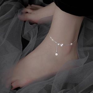 New Sterling Silver 925 Butterfly & Crystal Ankle Bracelet